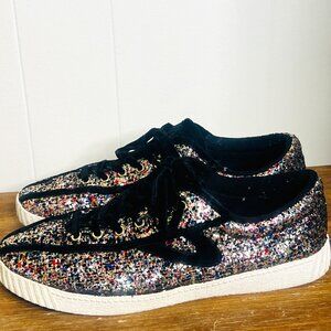 Tretorn Metallic Multi Glitter Sneakers Black Velvet Laces Nylite 5 + Swiftie 10